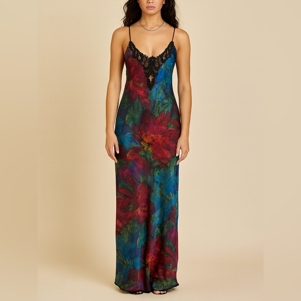 Vintage Lucie Ann Maxi Lace Slip Dress – Small – Made in USA